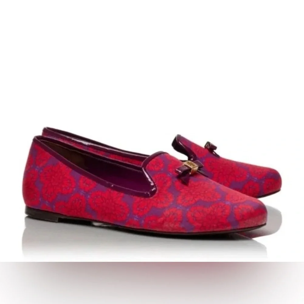 Tory Burch Red‎ and Purple Floral Loafers